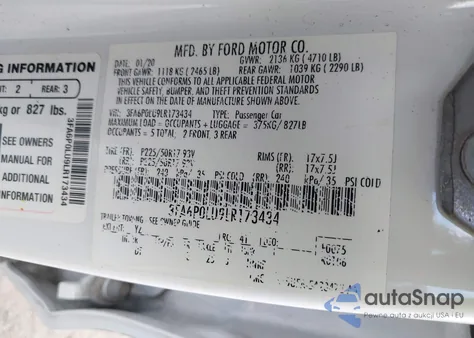 2020 Ford Fusion Hybrid Se from USA, damaged, VIN 3FA6P0LU9LR173434